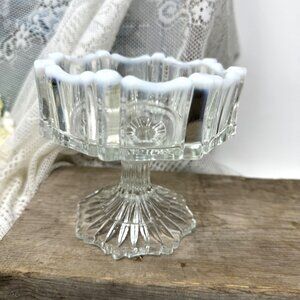 Vintage Milk Glass & Clear Glass Compote Dish Fenton